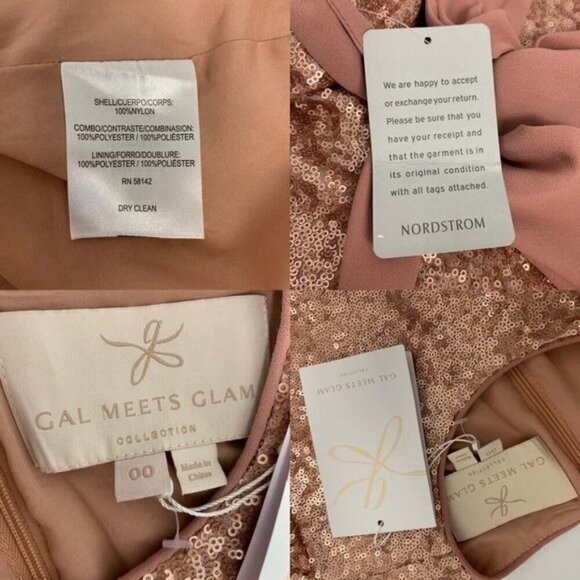 Gal Meets Glam Beatrix Pink gold rose Sequin belted Dress Sz 00 NWT - Picture 12 of 14